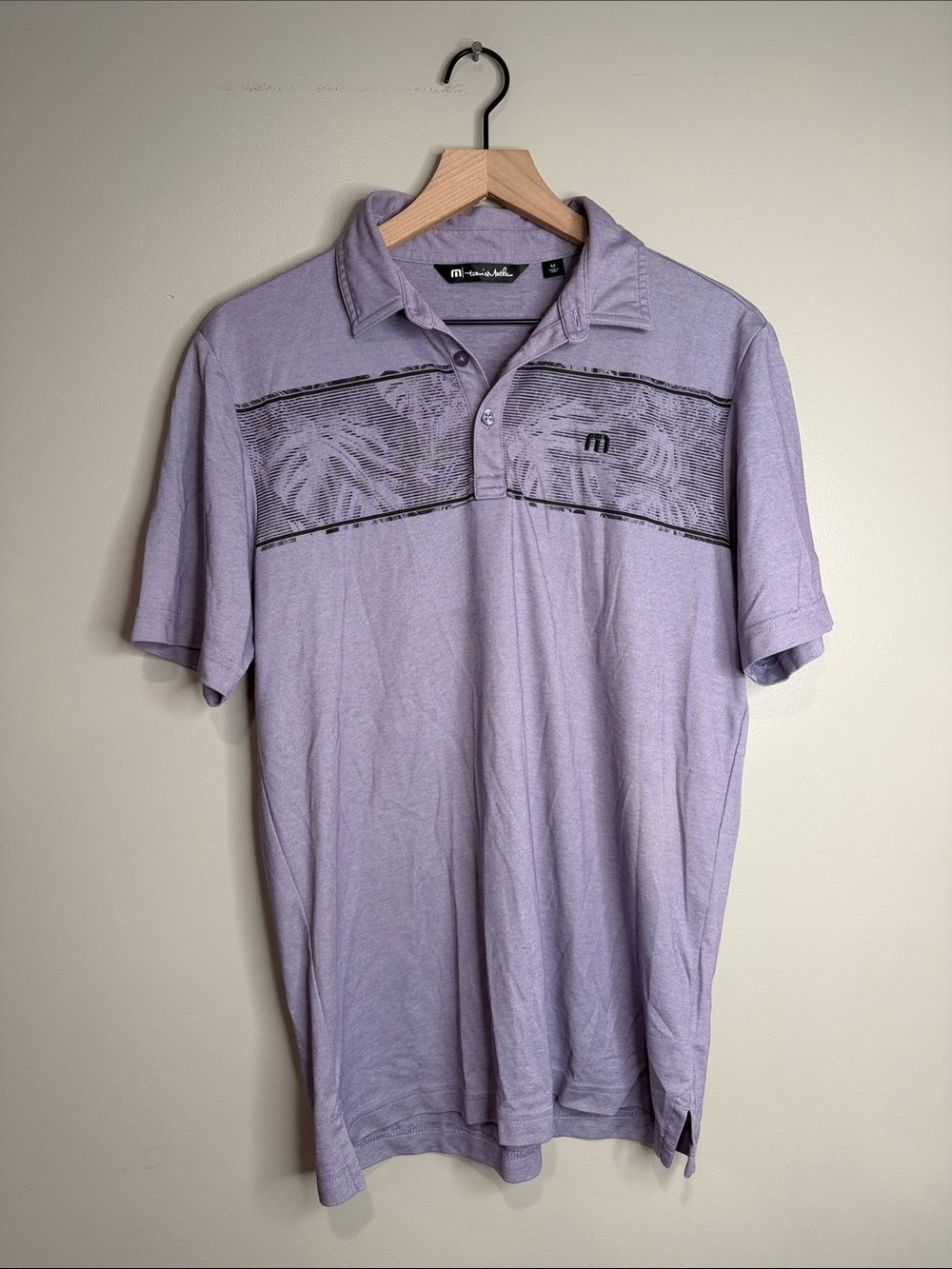 Travis Mathew Light Lavender Polo with Patterned Chest medium